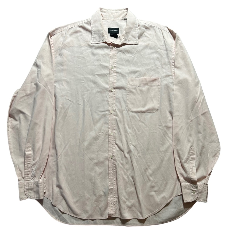 Giorgio Armani Dress Shirt Mens 17 / 43 Pink Long Sleeve Cotton Made in Italy